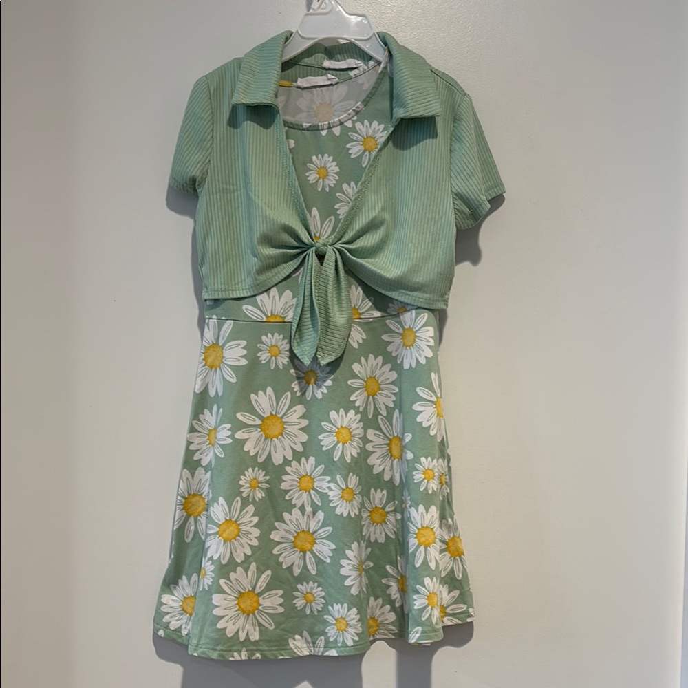 Beautees Green Floral Kids Dress set